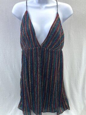 Forever 21 Vibrant Metallic Rainbow Striped Dress Size Medium